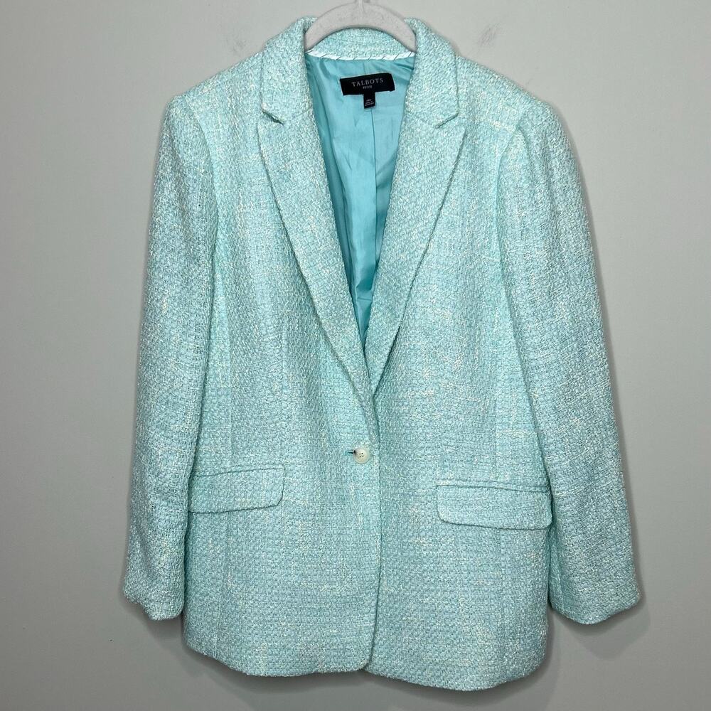 Talbots Petite Blue Boucle Blazer Jacket Size 14P